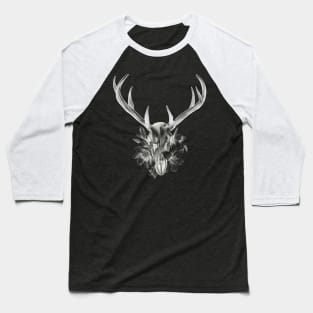 Deer Skull with Antlers in a Bed of Flowers and Lilys T-Shirt Baseball T-Shirt